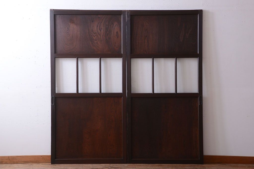 和製アンティーク　古い木のガラス帯戸2枚セット