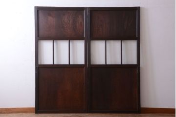 和製アンティーク　古い木のガラス帯戸2枚セット