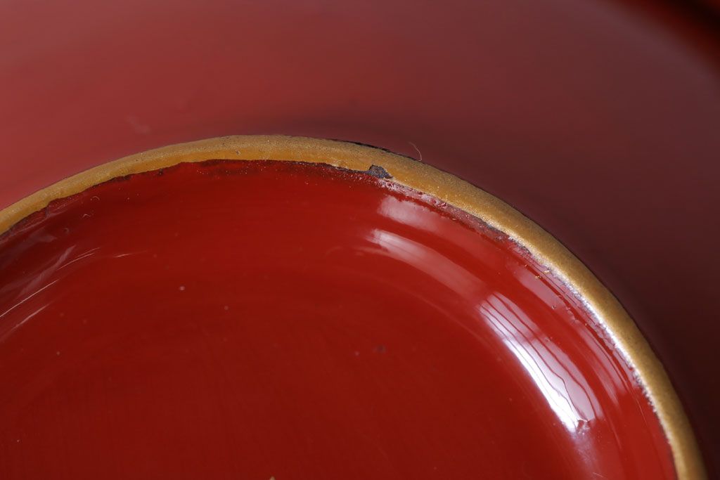 和製アンティーク　花鳥柄の朱塗り椀5客セット