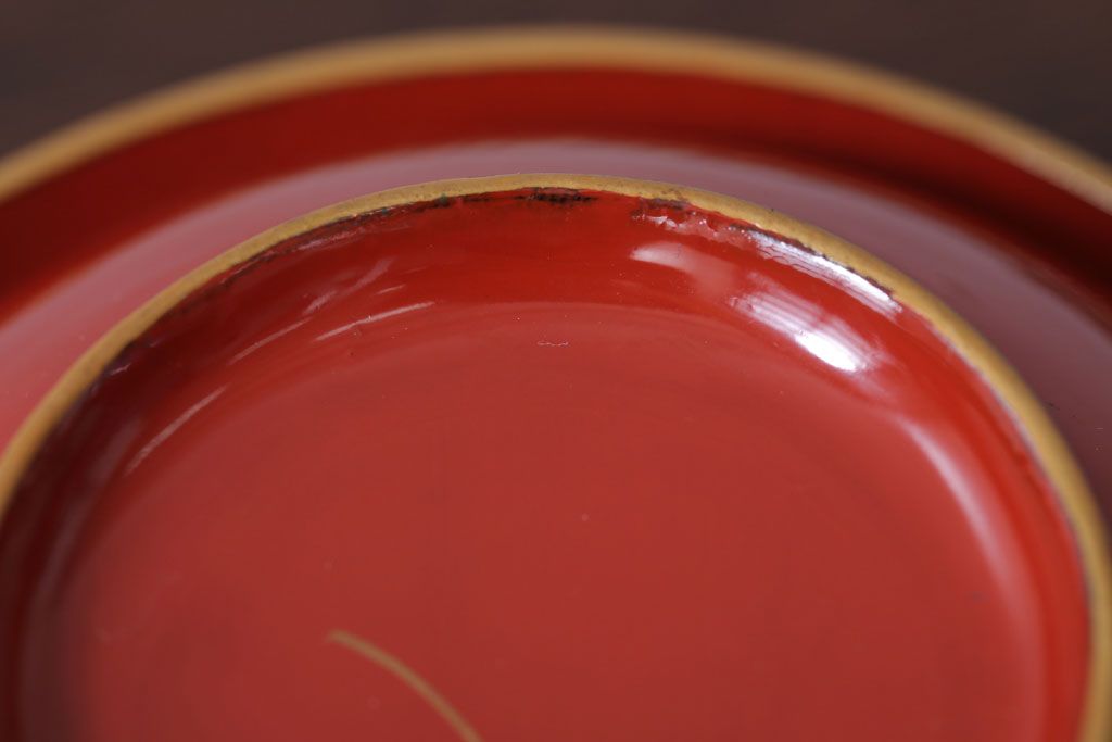 和製アンティーク　花鳥柄の朱塗り椀5客セット