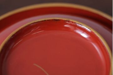 和製アンティーク　花鳥柄の朱塗り椀5客セット