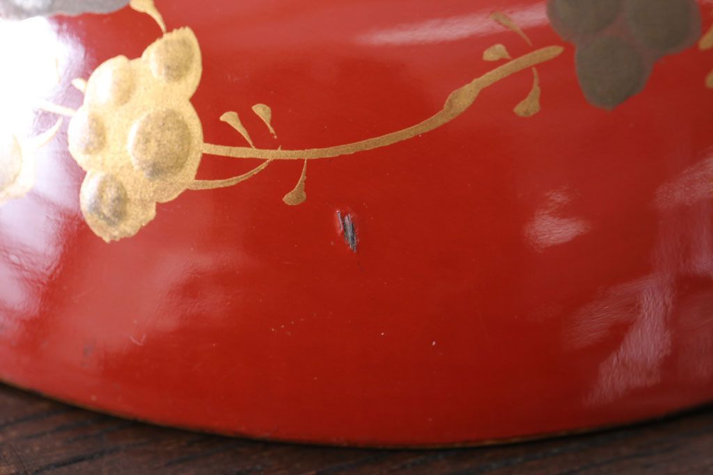 和製アンティーク　花鳥柄の朱塗り椀5客セット