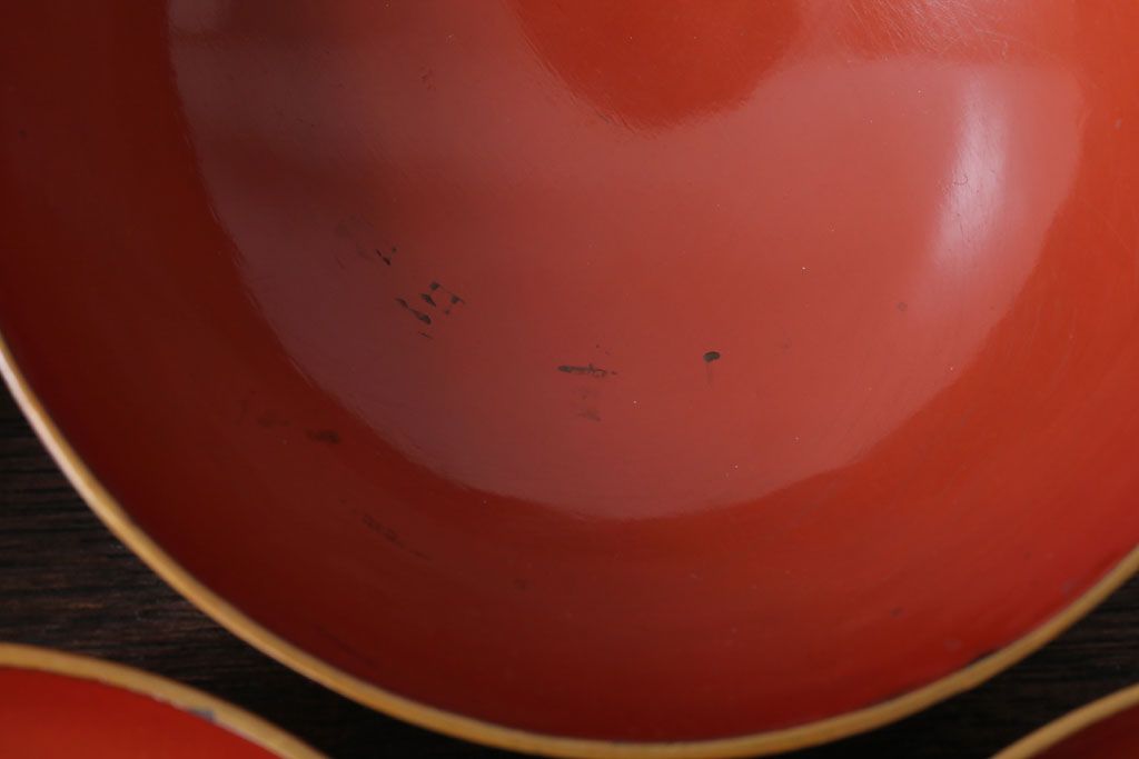 和製アンティーク　花鳥柄の朱塗り椀5客セット