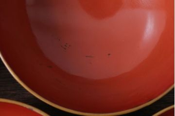 和製アンティーク　花鳥柄の朱塗り椀5客セット