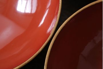 和製アンティーク　花鳥柄の朱塗り椀5客セット