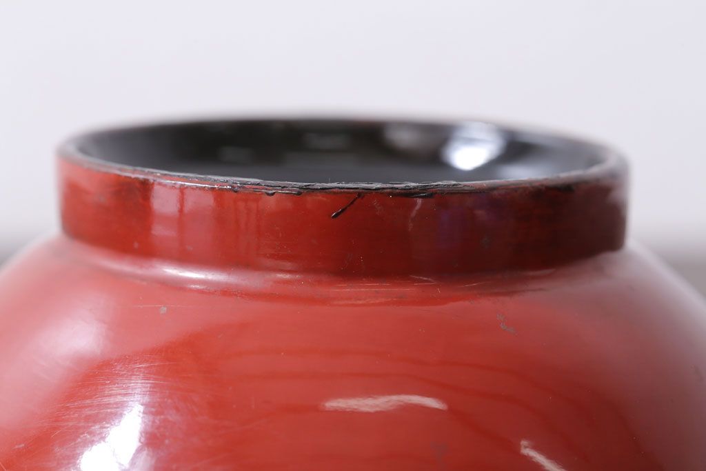 和製アンティーク　花鳥柄の朱塗り椀5客セット