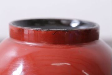 和製アンティーク　花鳥柄の朱塗り椀5客セット