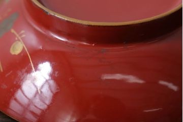 和製アンティーク　花鳥柄の朱塗り椀5客セット(2)