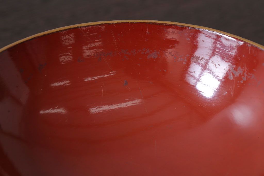 和製アンティーク　花鳥柄の朱塗り椀5客セット(2)