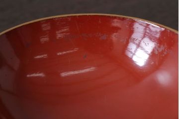 和製アンティーク　花鳥柄の朱塗り椀5客セット(2)