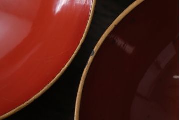 和製アンティーク　花鳥柄の朱塗り椀5客セット(2)