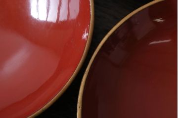 和製アンティーク　花鳥柄の朱塗り椀5客セット(2)