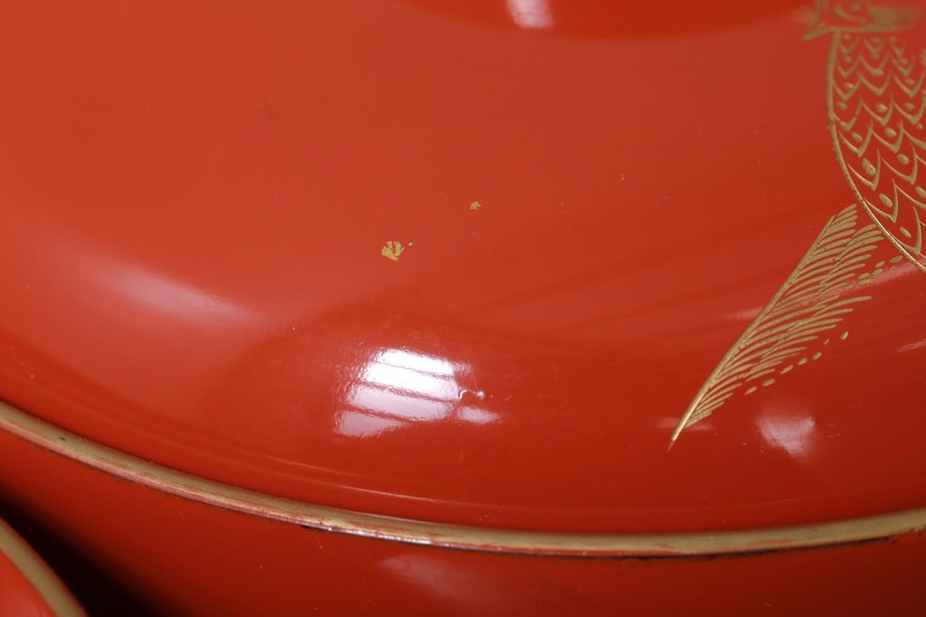 アンティーク雑貨　和製アンティーク　上品な花鳥柄の沈金朱塗椀5客セット