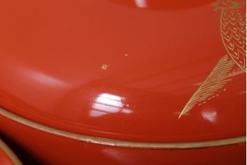 アンティーク雑貨　和製アンティーク　上品な花鳥柄の沈金朱塗椀5客セット