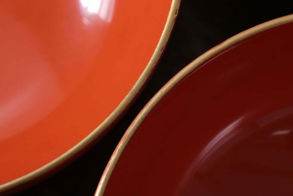 アンティーク雑貨　和製アンティーク　上品な花鳥柄の沈金朱塗椀5客セット