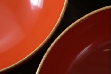 アンティーク雑貨　和製アンティーク　上品な花鳥柄の沈金朱塗椀5客セット