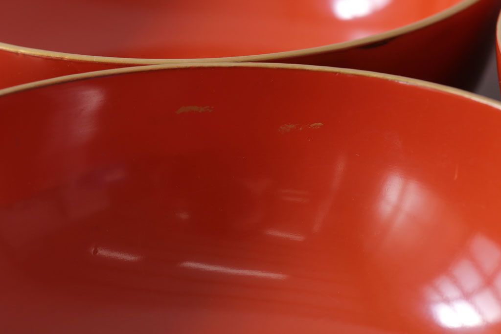 アンティーク雑貨　和製アンティーク　上品な花鳥柄の沈金朱塗椀5客セット