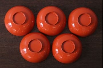 アンティーク雑貨　和製アンティーク　上品な花鳥柄の沈金朱塗椀5客セット