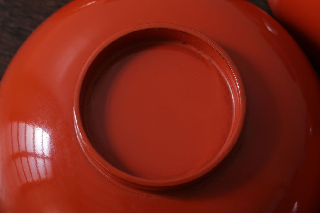 アンティーク雑貨　和製アンティーク　上品な花鳥柄の沈金朱塗椀5客セット