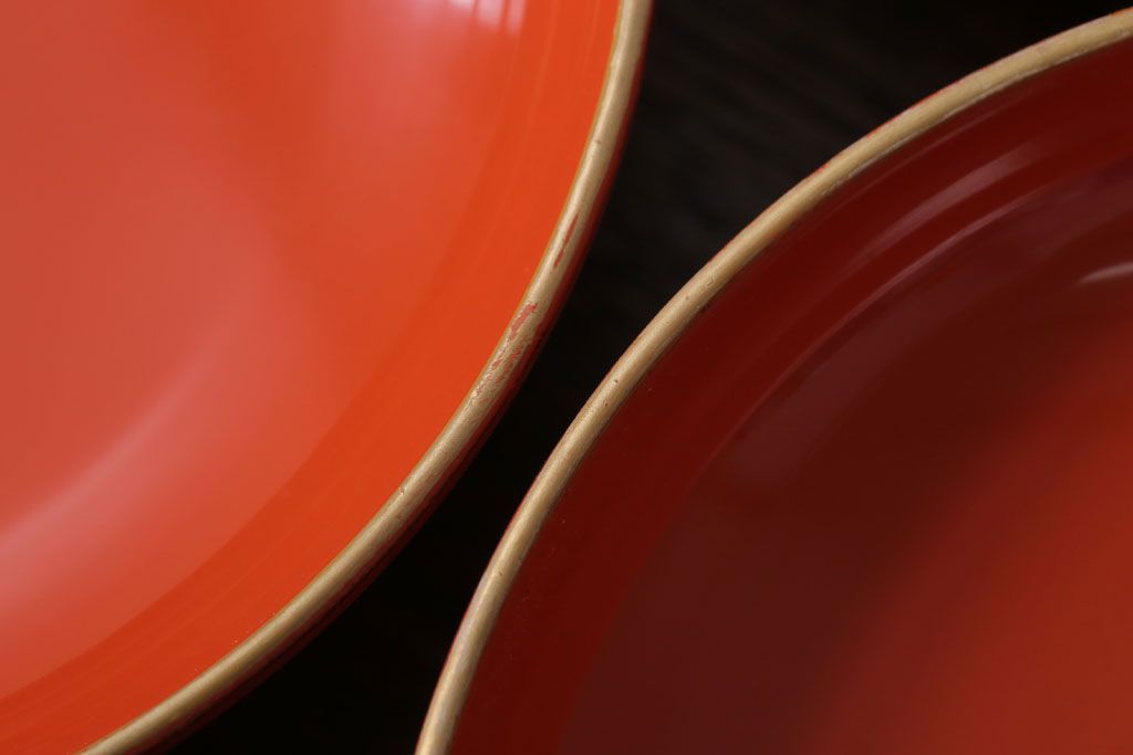 アンティーク雑貨　和製アンティーク　上品な花鳥柄の沈金朱塗椀5客セット