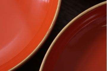 アンティーク雑貨　和製アンティーク　上品な花鳥柄の沈金朱塗椀5客セット