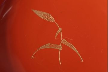 アンティーク雑貨　和製アンティーク　上品な花鳥柄の沈金朱塗椀5客セット