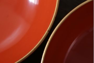 和製アンティーク　上品な花鳥柄の沈金朱塗椀5客セット(2)