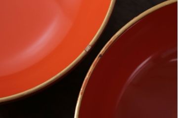 アンティーク雑貨　和製アンティーク　上品な花鳥柄の沈金朱塗椀5客セット(3)