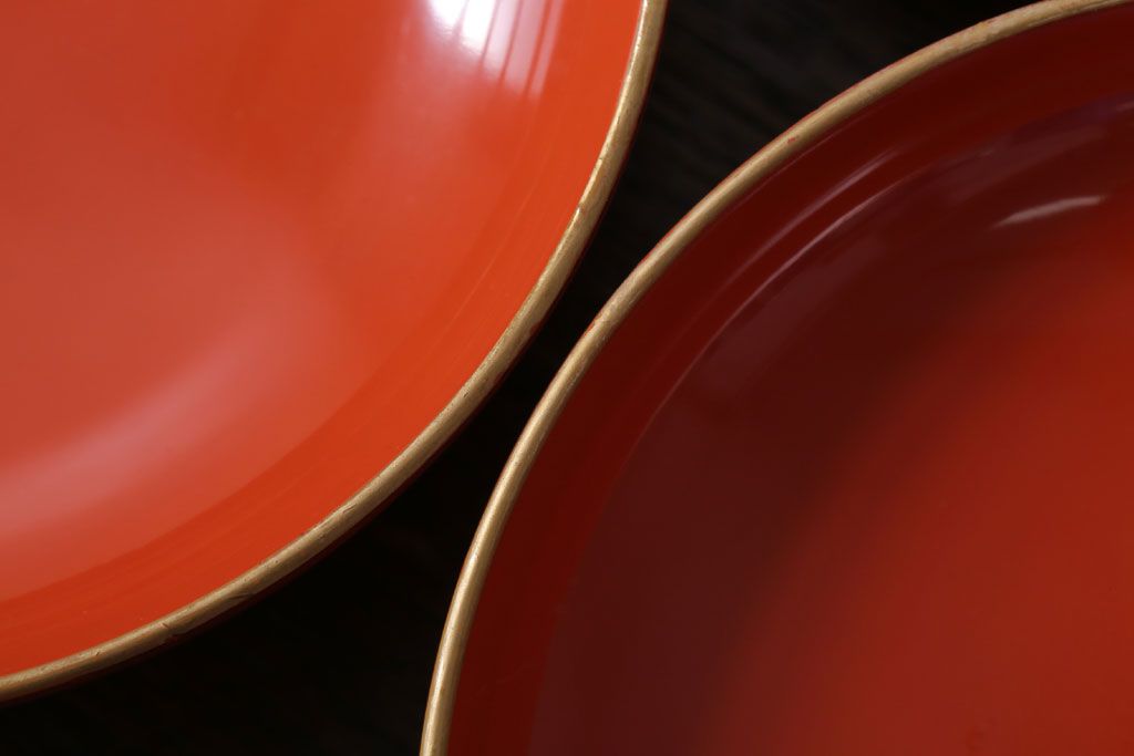 アンティーク雑貨　和製アンティーク　上品な花鳥柄の沈金朱塗椀5客セット(3)