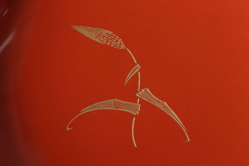 アンティーク雑貨　和製アンティーク　上品な花鳥柄の沈金朱塗椀5客セット(3)