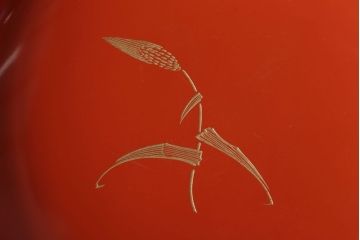 アンティーク雑貨　和製アンティーク　上品な花鳥柄の沈金朱塗椀5客セット(3)