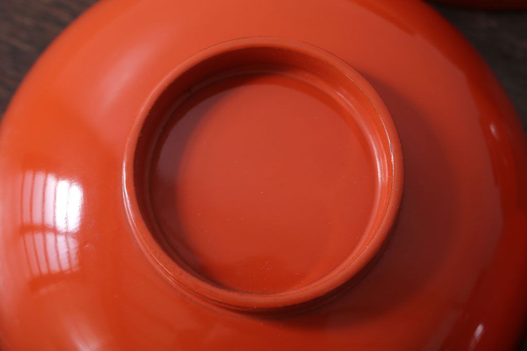 和製アンティーク　上品な花鳥柄の沈金朱塗椀4客セット