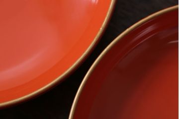 和製アンティーク　上品な花鳥柄の沈金朱塗椀4客セット