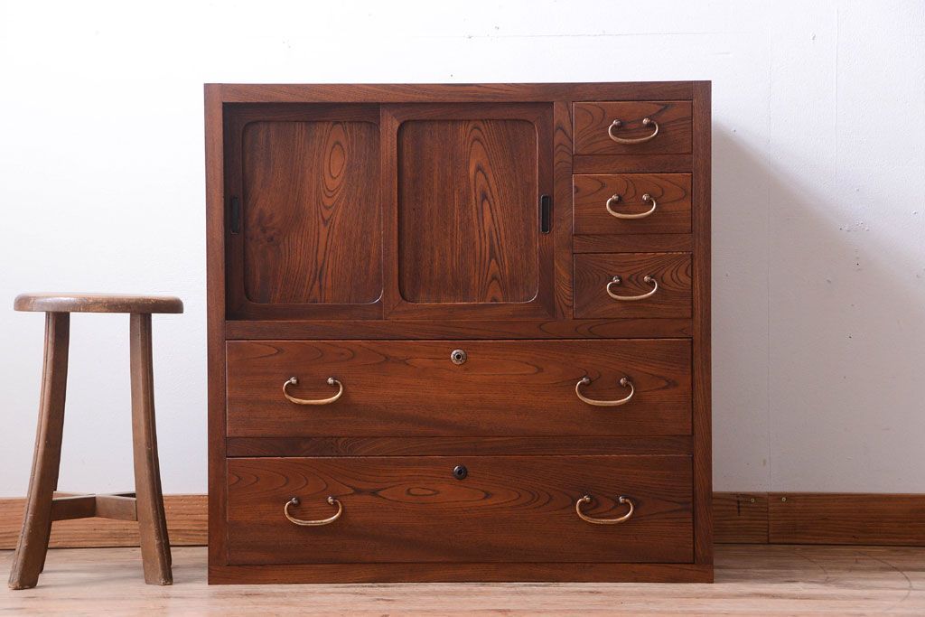 アンティーク家具　和製アンティーク　前面欅材!古い収納棚(戸棚)