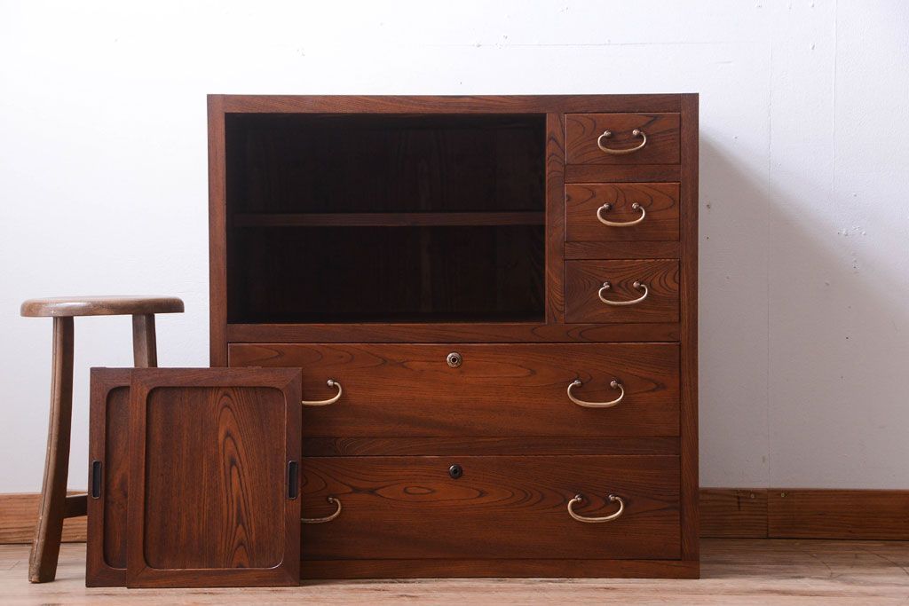 アンティーク家具　和製アンティーク　前面欅材!古い収納棚(戸棚)