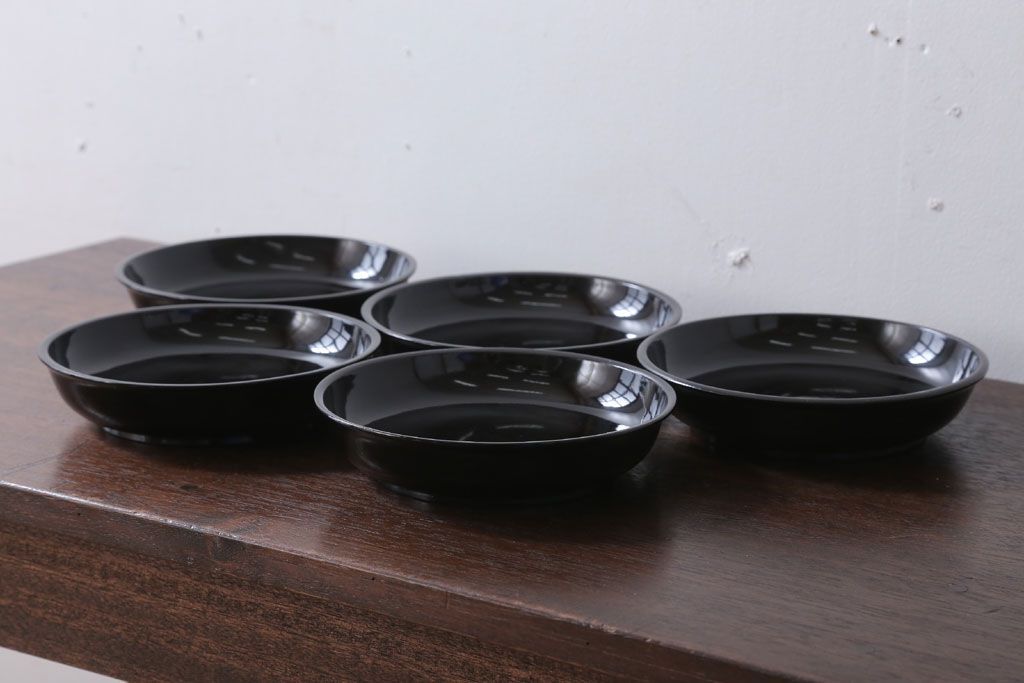 アンティーク雑貨　和製アンティーク　漆塗りの菓子皿5枚セット(1)