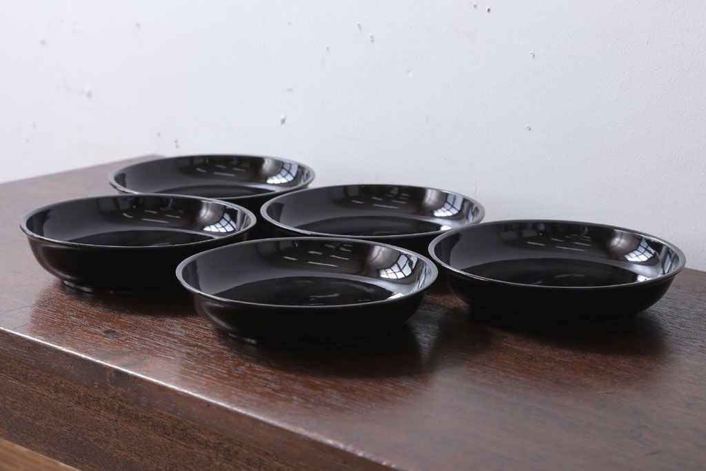 アンティーク雑貨　和製アンティーク　漆塗りの菓子皿5枚セット(2)