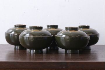 アンティーク雑貨　和製アンティーク　大正〜昭和初期　漆塗りの木製椀5客セット