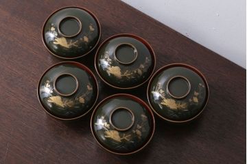 アンティーク雑貨　和製アンティーク　大正〜昭和初期　漆塗りの木製椀5客セット