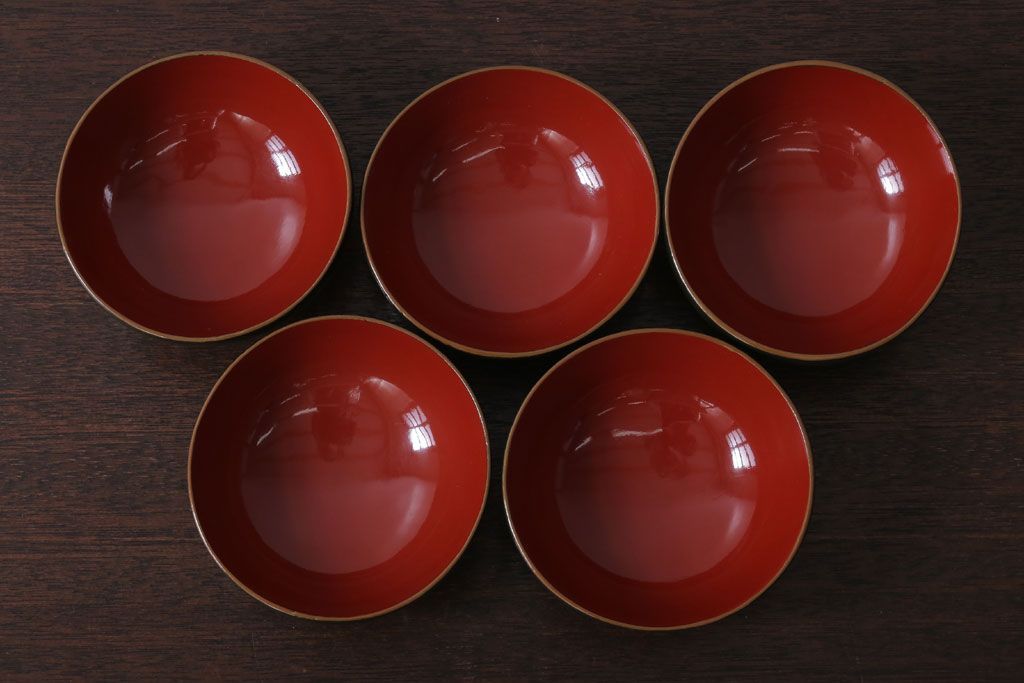 アンティーク雑貨　和製アンティーク　大正〜昭和初期　漆塗りの木製椀5客セット