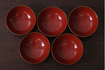 アンティーク雑貨　和製アンティーク　大正〜昭和初期　漆塗りの木製椀5客セット