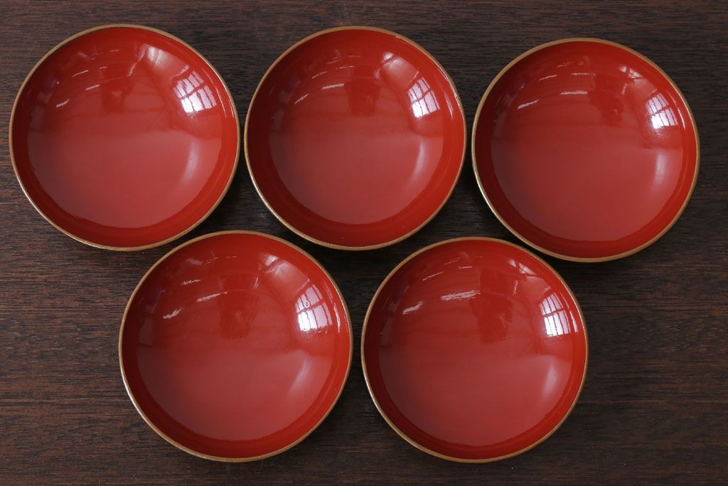 アンティーク雑貨　和製アンティーク　大正〜昭和初期　漆塗りの木製椀5客セット