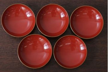 アンティーク雑貨　和製アンティーク　大正〜昭和初期　漆塗りの木製椀5客セット