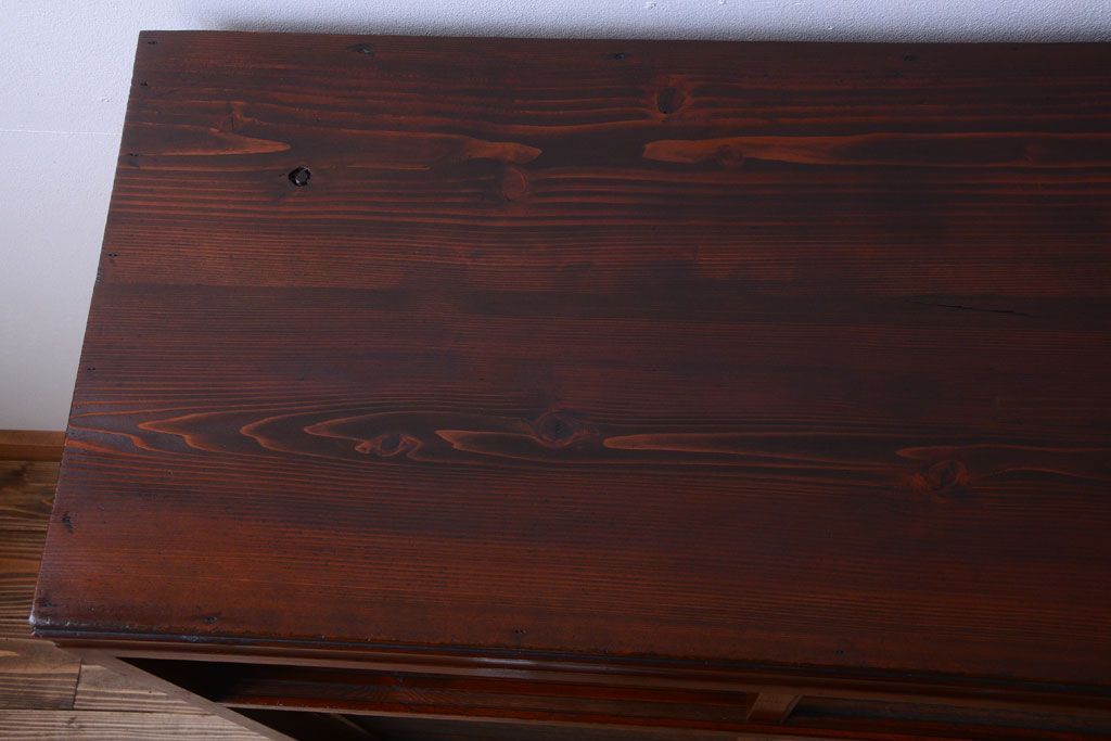 アンティーク家具　和製アンティーク　引き出し2杯付き!結霜ガラス引き戸の収納棚