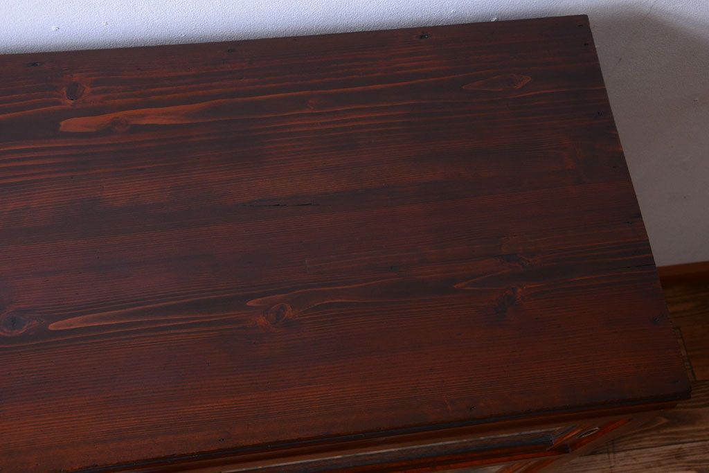 アンティーク家具　和製アンティーク　引き出し2杯付き!結霜ガラス引き戸の収納棚