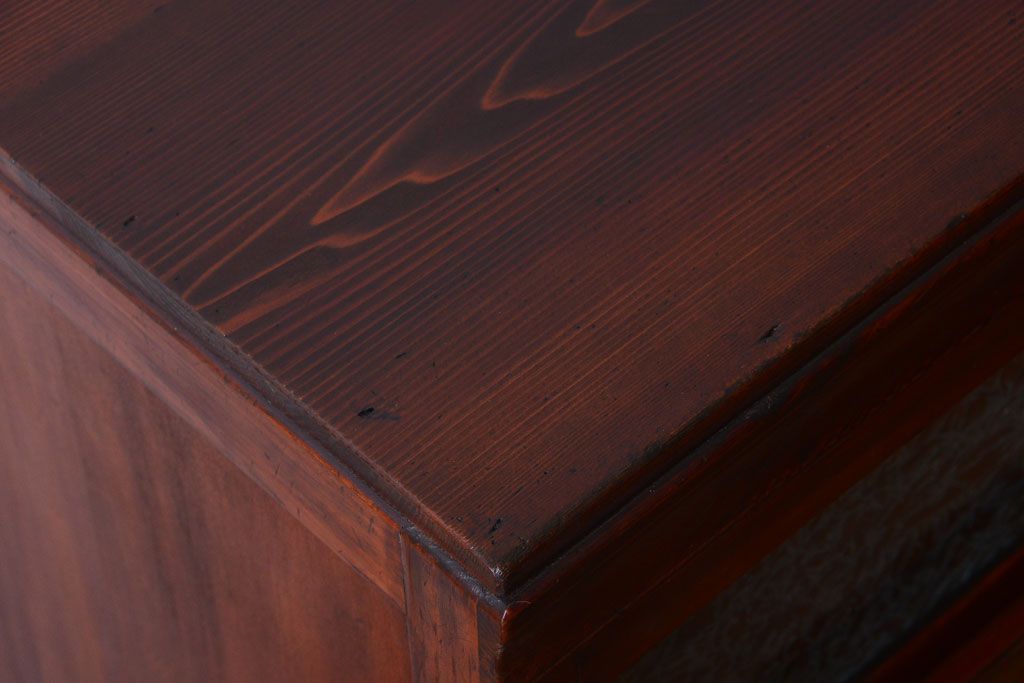 アンティーク家具　和製アンティーク　引き出し2杯付き!結霜ガラス引き戸の収納棚