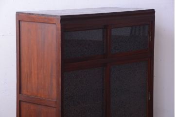 アンティーク家具　和製アンティーク　引き出し2杯付き!結霜ガラス引き戸の収納棚