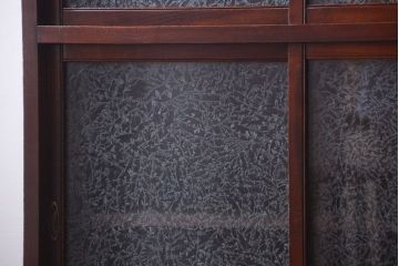 アンティーク家具　和製アンティーク　引き出し2杯付き!結霜ガラス引き戸の収納棚