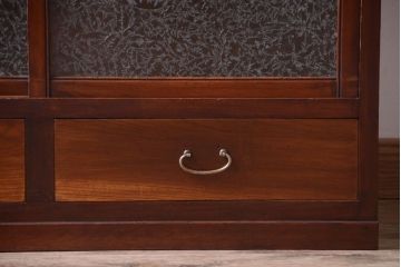 アンティーク家具　和製アンティーク　引き出し2杯付き!結霜ガラス引き戸の収納棚