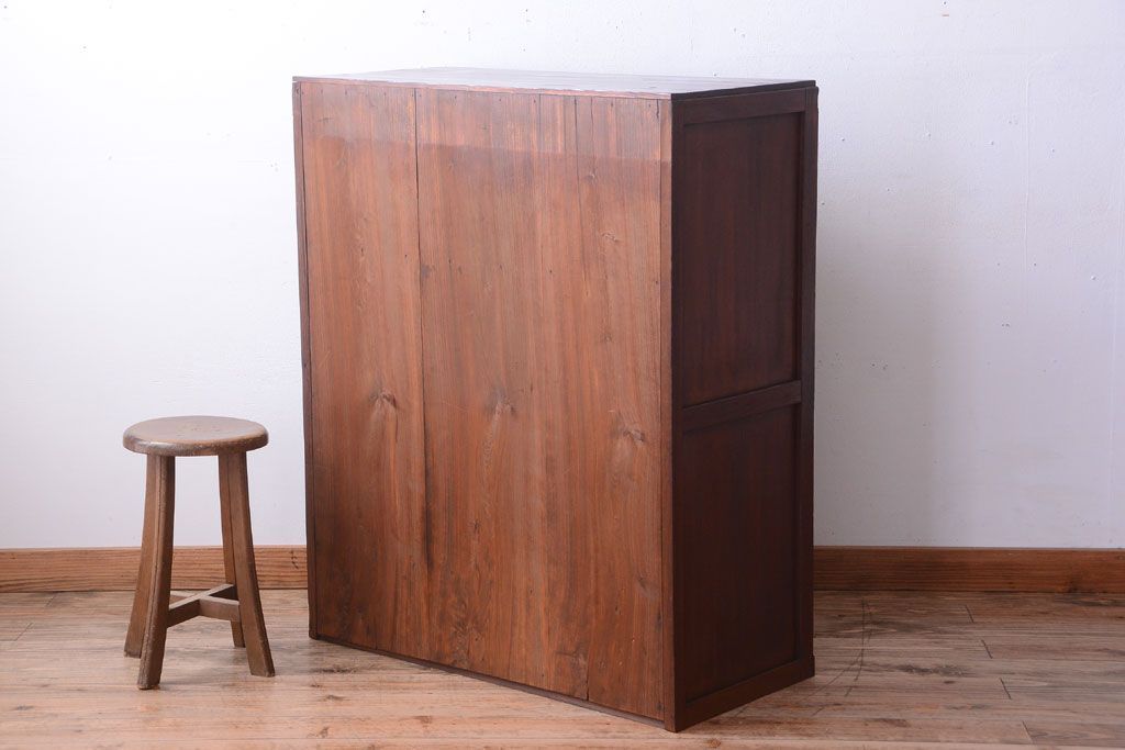 アンティーク家具　和製アンティーク　引き出し2杯付き!結霜ガラス引き戸の収納棚